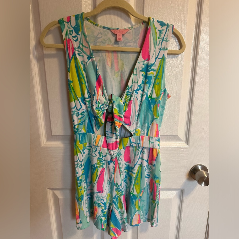 Lilly Pulitzer Greer Peak-A-Boo Romper Beach and Bae
